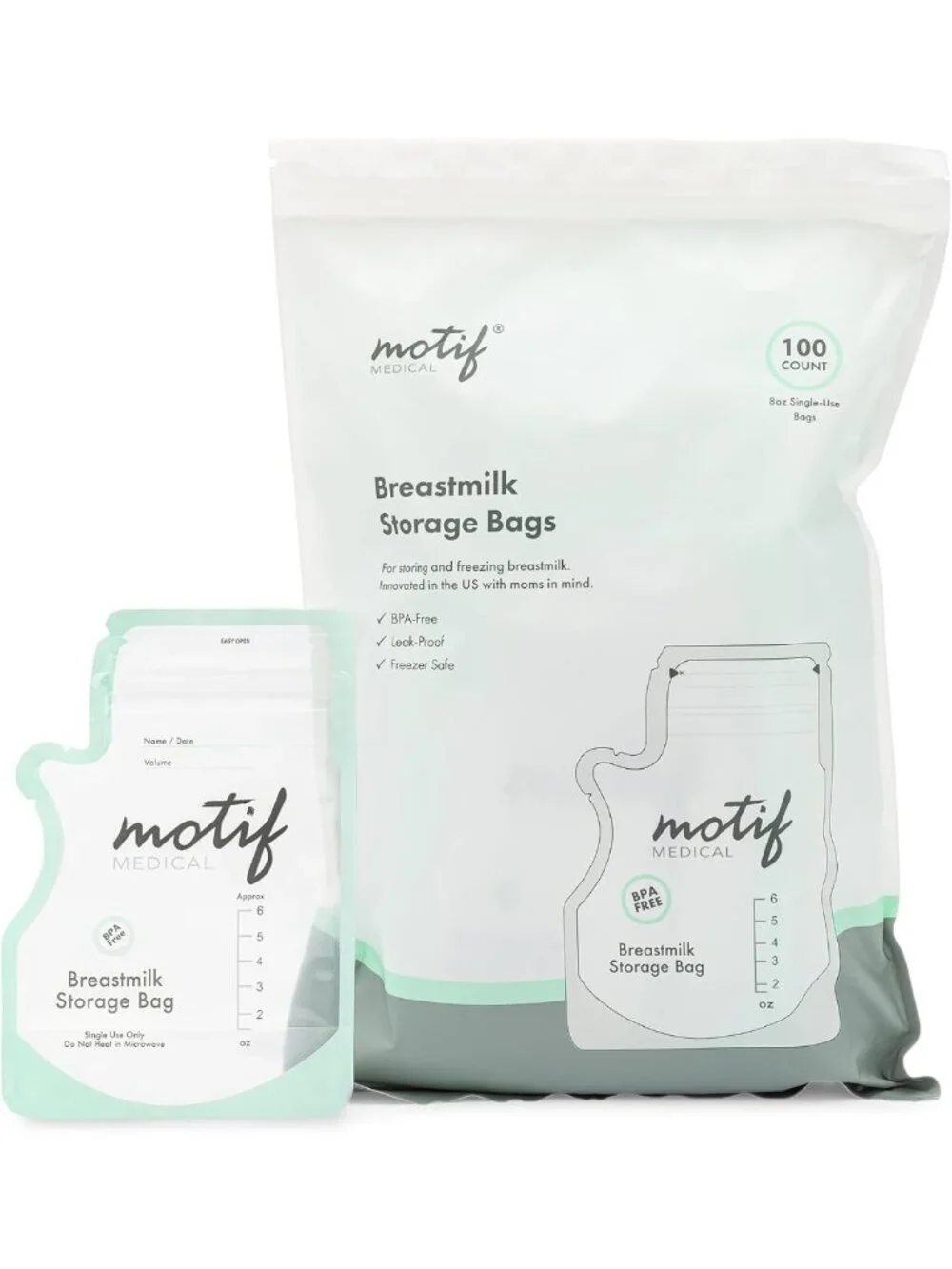 Breastmilk Storage Bags with Easy Pour Spout - Leak-Proof Freezer Bags, 100